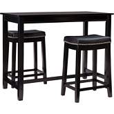 Claridge 3 Piece Counter Dining Set in Black & Black Eco Leather