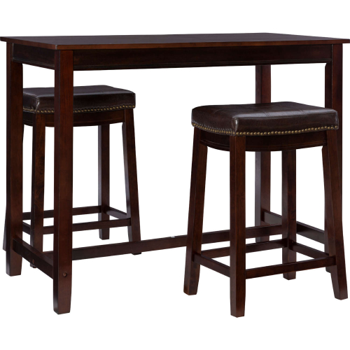 Claridge 3 Piece Counter Dining Set in Brown & Brown Eco Leather