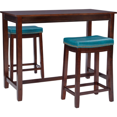 Claridge 3 Piece Counter Dining Set in Brown & Blue Eco Leather
