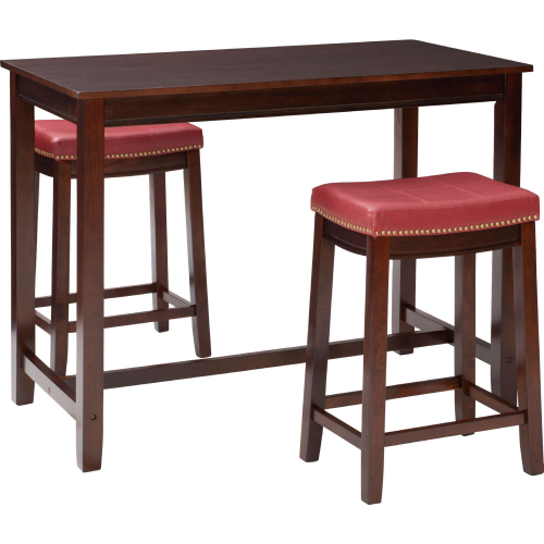 Claridge 3 Piece Counter Dining Set in Brown & Red Eco Leather