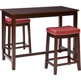 Claridge 3 Piece Counter Dining Set in Brown & Red Eco Leather