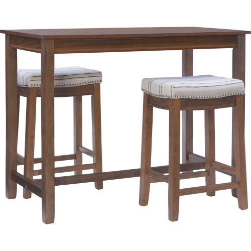 Claridge 3 Piece Counter Height Dining Set in Rustic Wood & Stripe Fabric