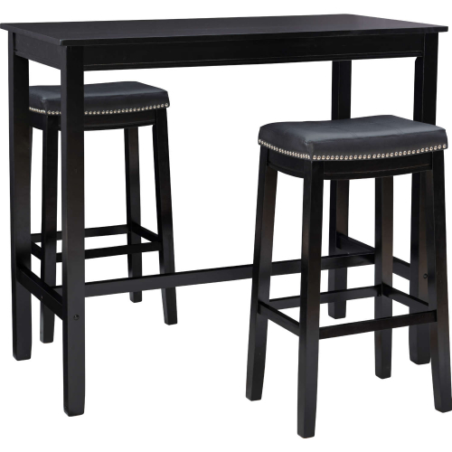 Claridge 3 Piece Bar Dining Set in Black & Black Eco Leather