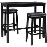 Claridge 3 Piece Bar Dining Set in Black & Black Eco Leather