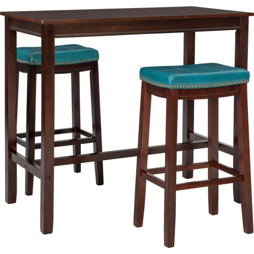 Claridge 3 Piece Bar Dining Set in Brown & Blue Eco Leather