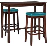 Claridge 3 Piece Bar Dining Set in Brown & Blue Eco Leather