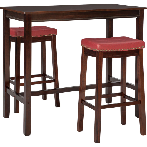 Claridge 3 Piece Bar Dining Set in Brown & Red Eco Leather