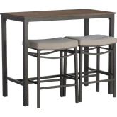 Betty 3 Piece Counter Dining Set in Pewter, Gray Metal & Gray Fabric