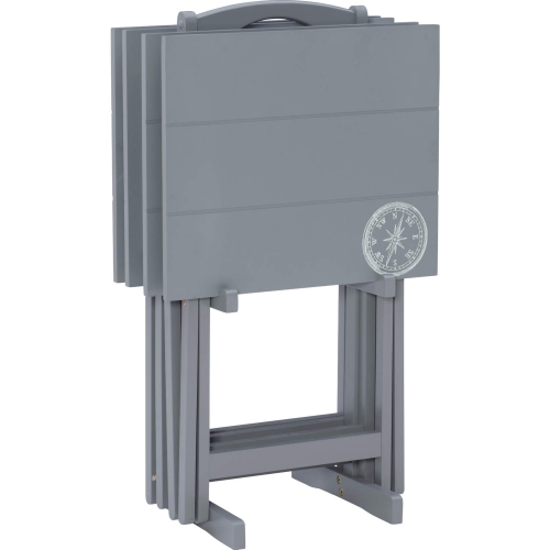 Compass Tray Table Set in Grey Wood