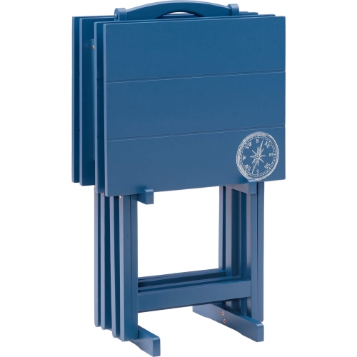 Compass Tray Table Set in Navy Blue Wood
