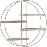 Lindell Round 4 Shelf Wall Storage Gold Metal & Grey Wash Wood
