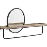 Keating Center Mirror Wall Shelf in Black Metal & Wood