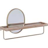 Keating Center Mirror Wall Shelf in Gold Metal & Wood