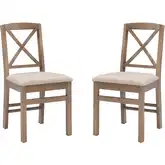 Torino X-Back Dining Chair in Gray Wash & Beige Fabric (Set of 2)
