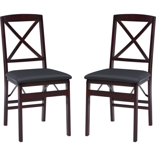 Triena 18" X-Back Folding Dining Chair in Brown Leatherette & Espresso (Set of 2)