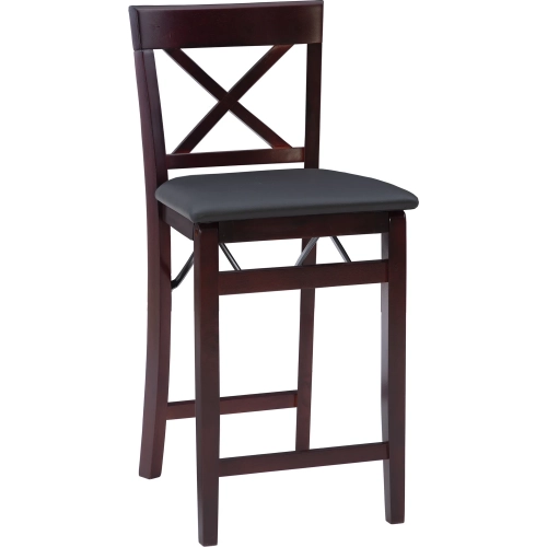 Triena 24" X-Back Folding Counter Stool in Brown Leatherette & Espresso