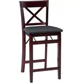 Triena 24" X-Back Folding Counter Stool in Brown Leatherette & Espresso
