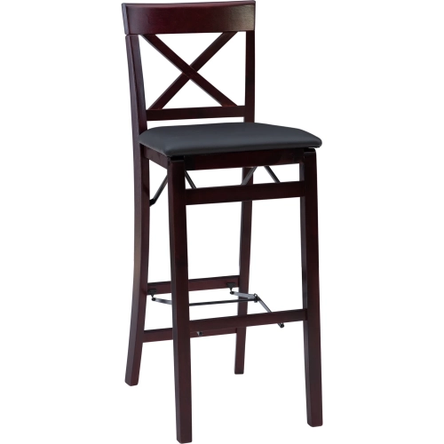 Triena 30" X-Back Folding Bar Stool in Brown Leatherette & Espresso