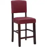 Monaco Counter Stool in Dark Red Leatherette & Espresso Wood
