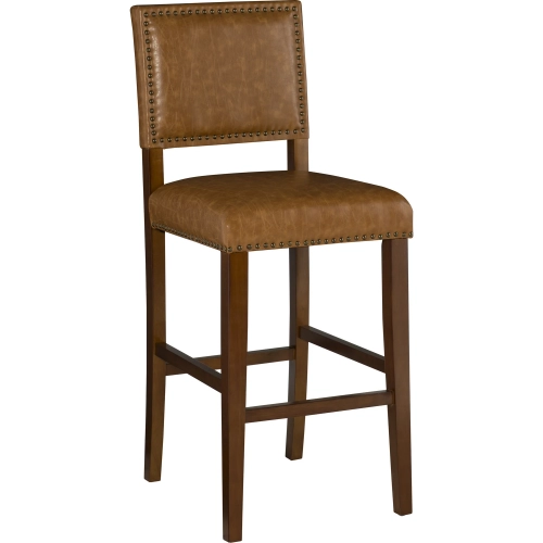 Brook Bar Stool in Caramel Leatherette & Walnut Wood