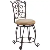 Gathered Back Counter Stool in Brown Microfiber & Bronze Metal