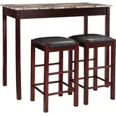 Lancer 3-Piece Counter Dining Set in Faux Marble, Espresso & Black Leatherette