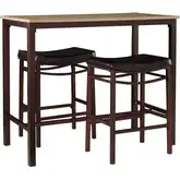 Betty 3-Piece Pub Dining Set in Wood, Brown Metal & Black Leatherette