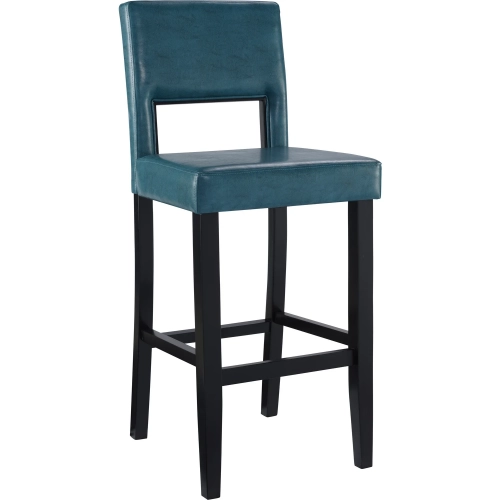 Vega Bar Stool in Agean Blue Leatherette & Black Wood
