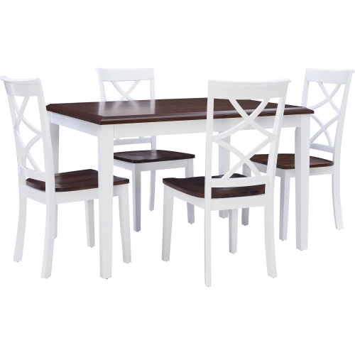 Harrison White & Cherry 5-Piece Dining Set - Table & 4 Chairs