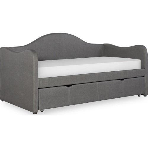 Twin Daybed with Trundle in Gray Fabric