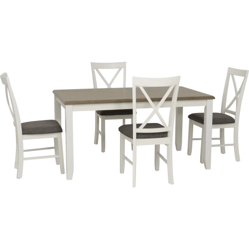 Jane 5-Piece Dining Set in Vanilla White & Taupe Fabric (Table & 4 Chairs)