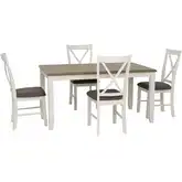 Jane 5-Piece Dining Set in Vanilla White & Taupe Fabric (Table & 4 Chairs)