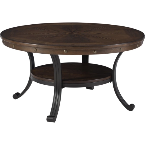 Franklin Cocktail Table in Oak Veneer & Metal with Nailhead