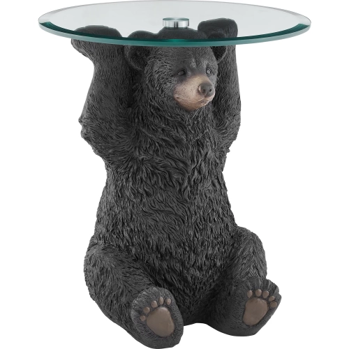 Barney Bear Side Table in Dark Brown Resin & Tempered Glass