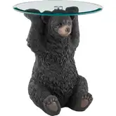 Barney Bear Side Table in Dark Brown Resin & Tempered Glass