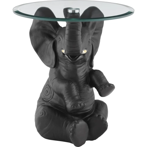 Ernie Elephant Side Table in Dark Gray Resin & Tempered Glass
