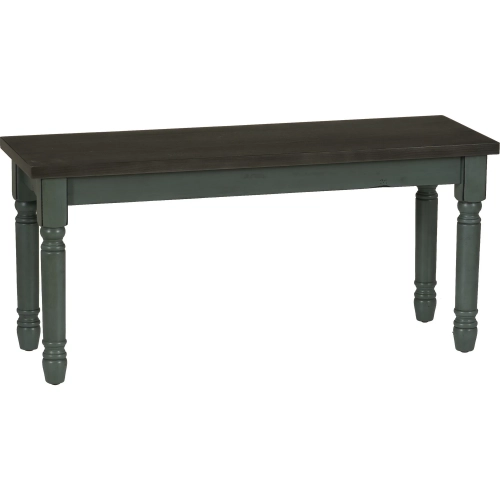 Willow Dining Bench with Burnished Smoke Top on Distressed Teal Legs