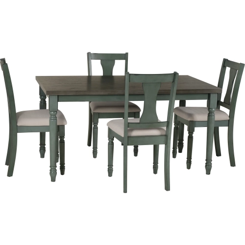 Willow 5-Piece Dining Set in Distressed Teal Blue & Smoke Wood