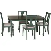 Willow 5-Piece Dining Set in Distressed Teal Blue & Smoke Wood