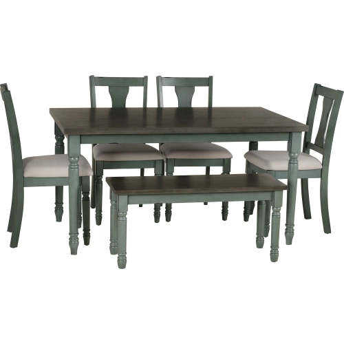 Willow 6-Piece Dining Set in Burnished Smoke & Distressed Teal Wood