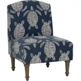 Hawksbill Accent Chair in Navy Blue with Cream Sea Turtle Print Fabric