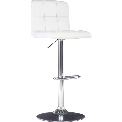 White Quilted Faux Leather Seat & Chrome Adjustable Height Bar or Counter Height Stool