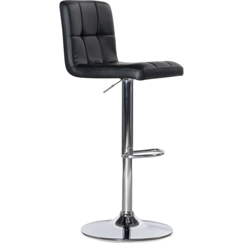 Black Quilted Faux Leather & Chrome Adjustable Height Bar or Counter Height Stool