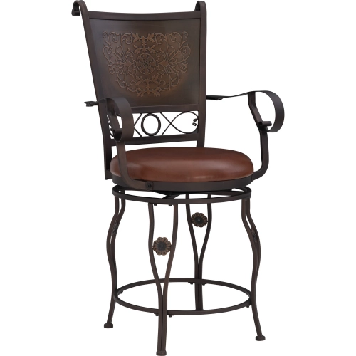 Big & Tall Copper Stamped Back Counter Height Stool with Arms in Bronze Powder Coat