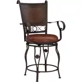 Big & Tall Copper Stamped Back Counter Height Stool with Arms in Bronze Powder Coat
