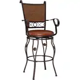 Big & Tall Copper Stamped Back Bar Stool with Arms in Bronze Powder Coat