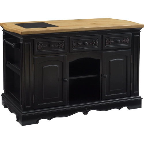 Pennfield Kitchen Island in Sanded Black with Natural Top