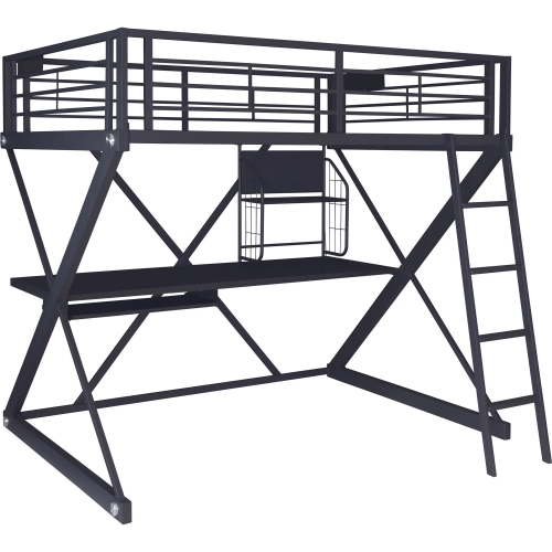 Z Bedroom Full Study Loft Bunk Bed in Textured Black