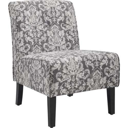 Coco Accent Chair in Gray Damask Fabric & Black Wood