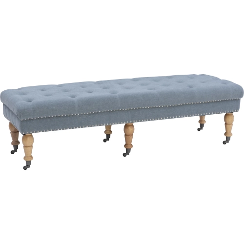 Isabelle 62" Bench in Washed Blue Linen & Distressed Gray